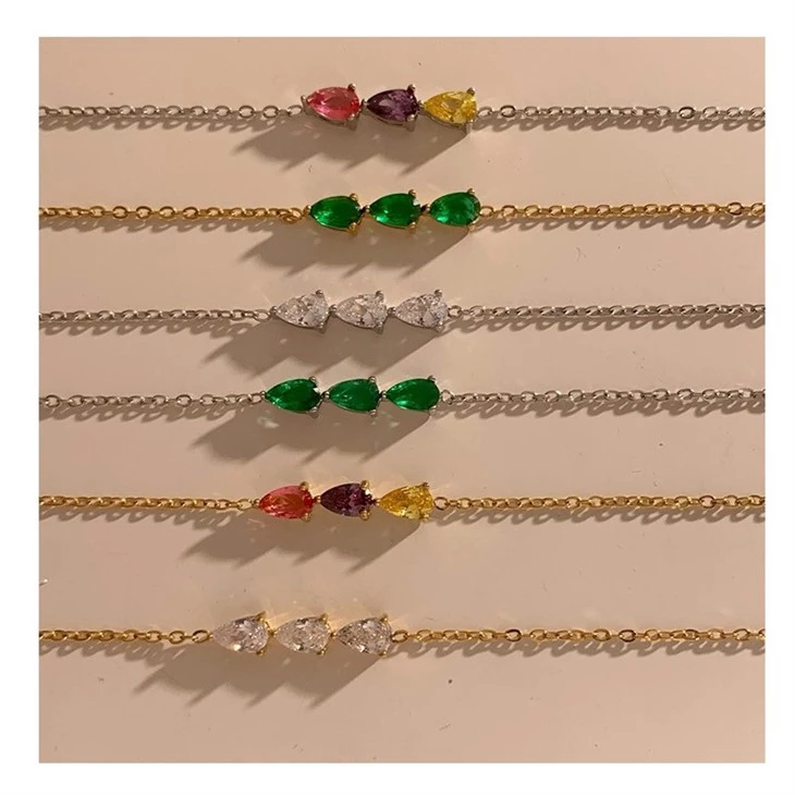 Colorful Pear Zircon Chain Bracelet
