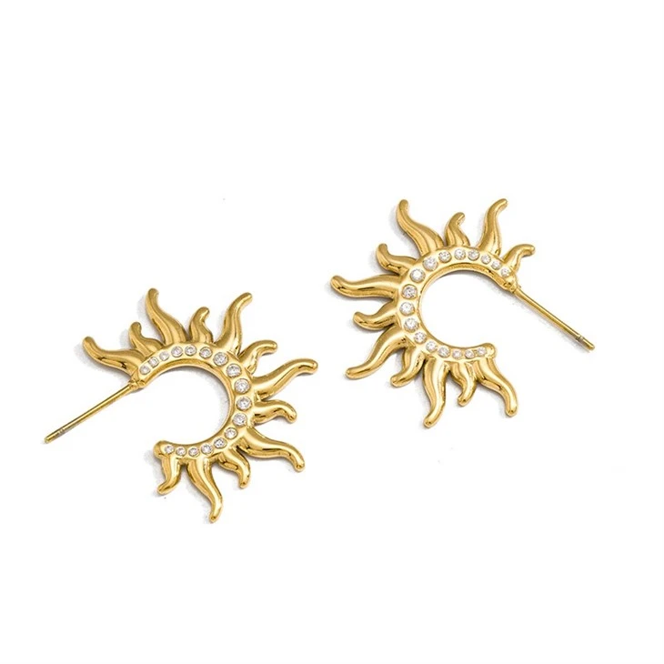 Sunburst Zircon Huggie Earrings high quality